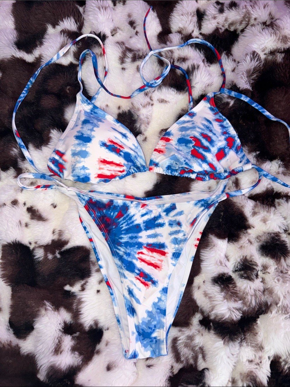 Cupshe Red White and Blue Tie-Dye Triangle Bikini